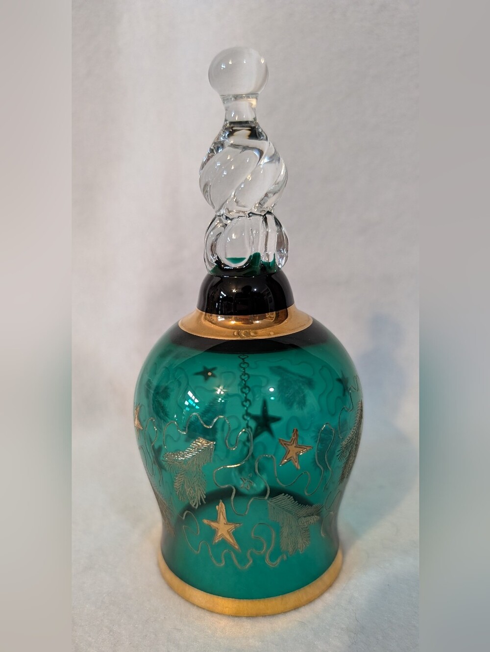Vintage Czech OFNAH Crystal Bell Green And Gold